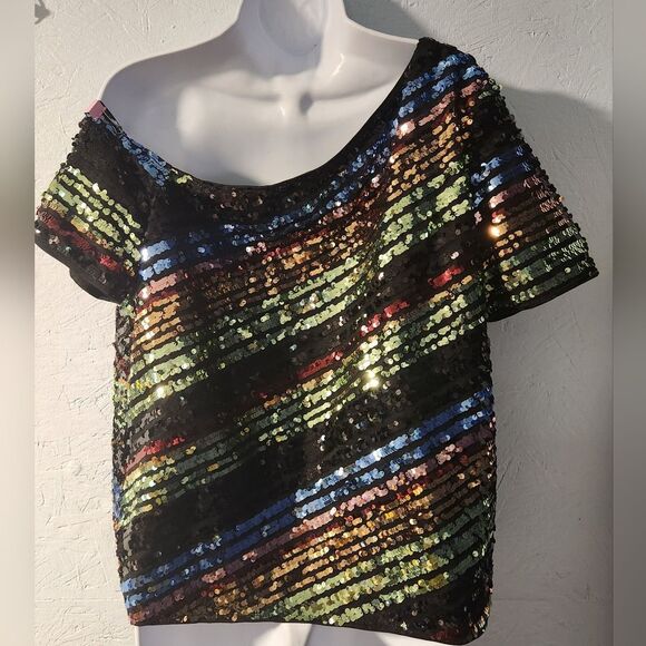 SHEIN Multi-Color Off-Shoulder Sequin Top - Size L - Picture 2 of 2
